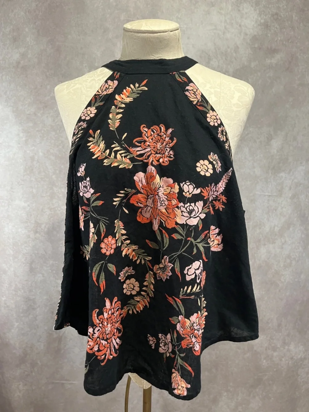 Free People Emily Black Floral Halter Women's Top size medium - Picture 5 of 9